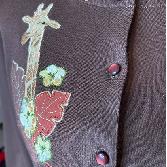 Breckenridge Jacket in Brown with Giraffe and Zebra Appliques Size Petite Small - Picture 2 of 6